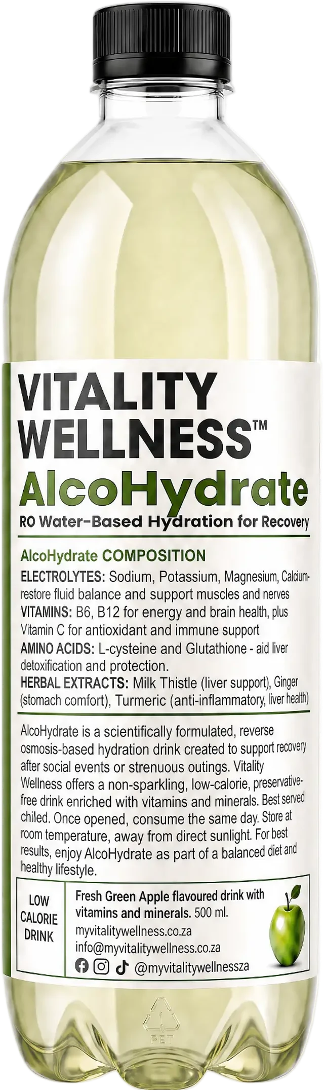 AlcoHydrate™ green apple electrolyte drink bottle