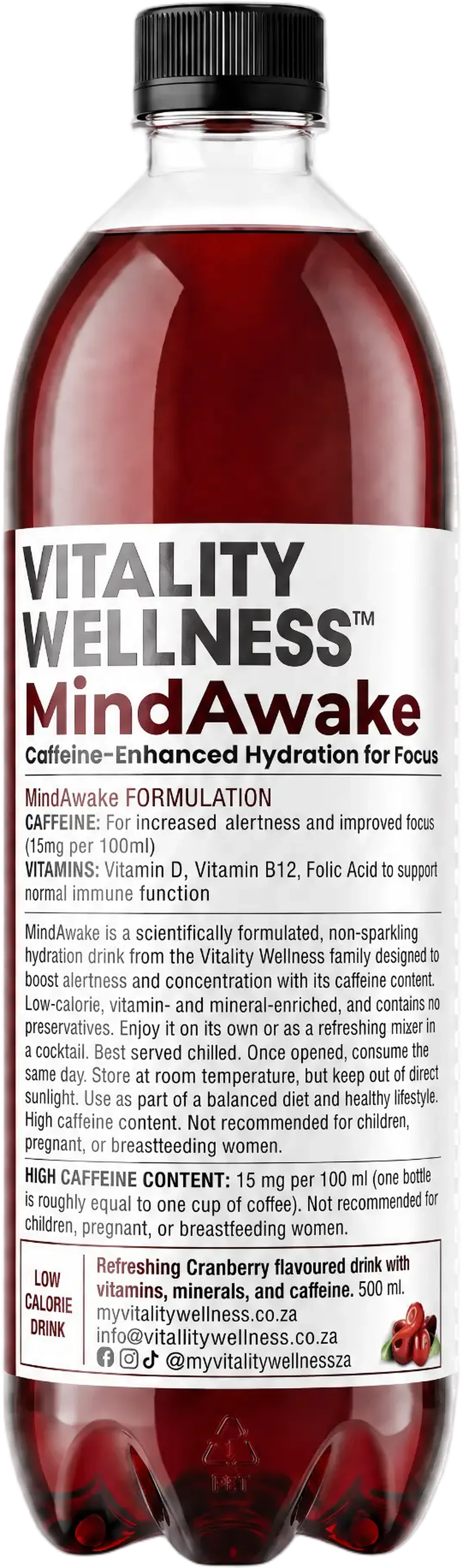 MindAwake™ — cranberry focus functional hydration drink in a crystal-clear water splash