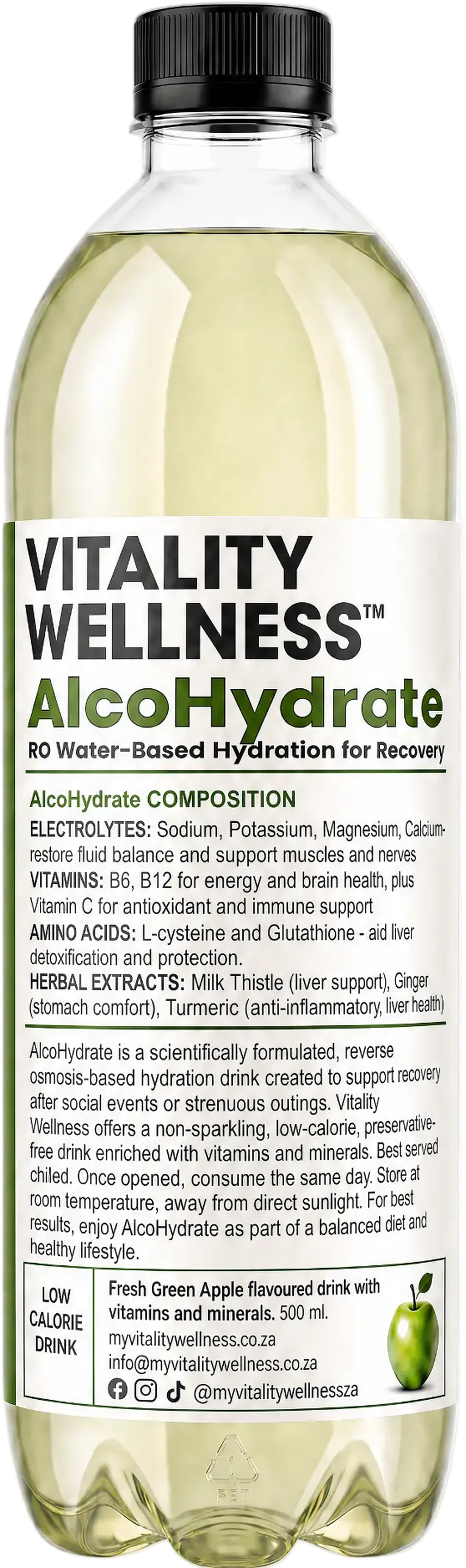 AlcoHydrate™ — apple rehydrate functional hydration drink in a crystal-clear water splash