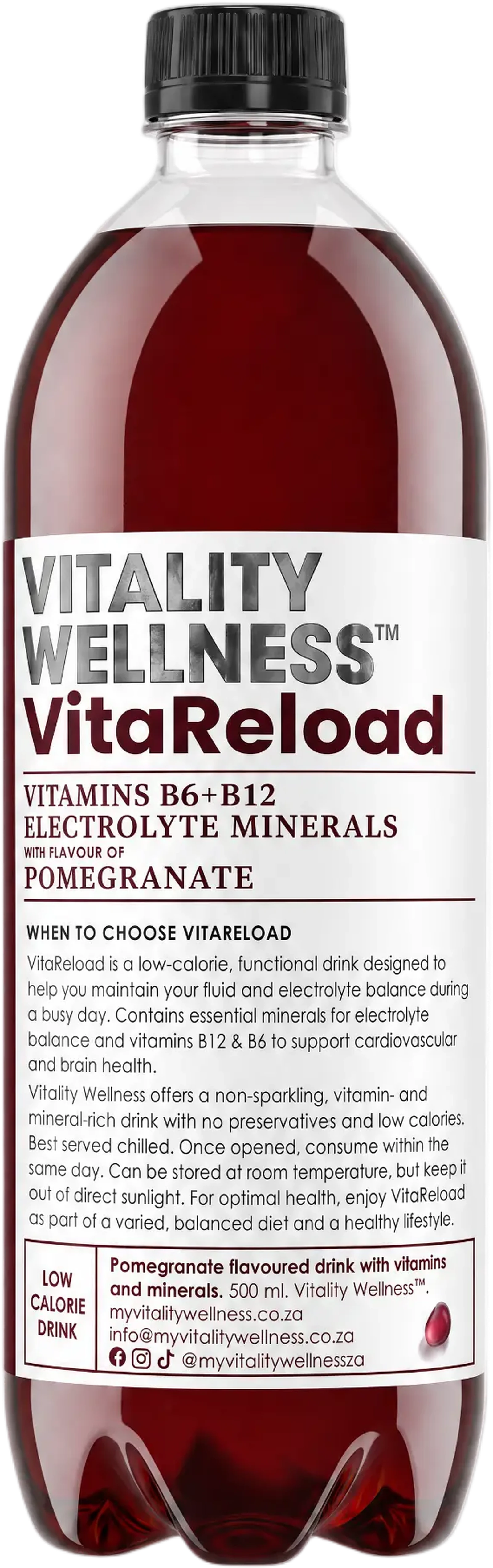 VitaReload™ — pomegranate everyday hydration functional hydration drink in a crystal-clear water splash